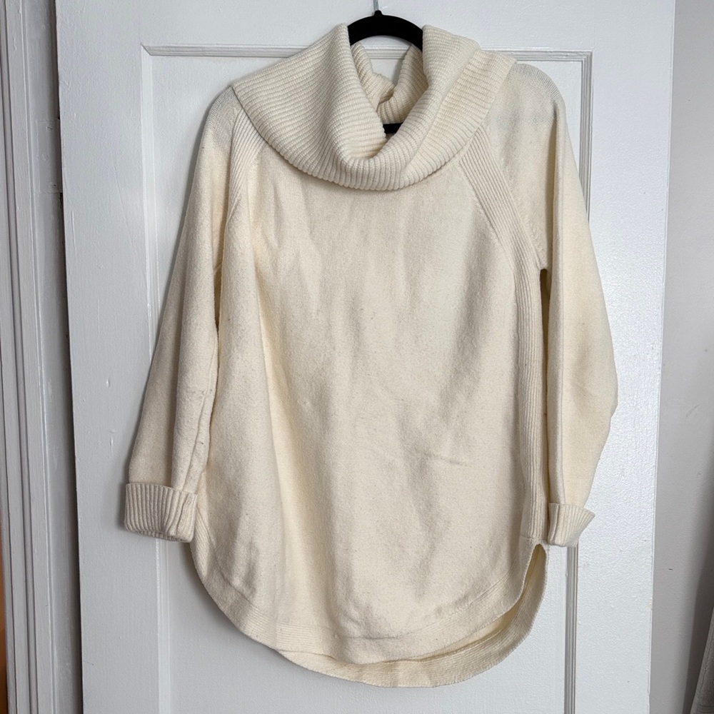 Anthropologie Cream Ribbed Cowl Neck Sweater